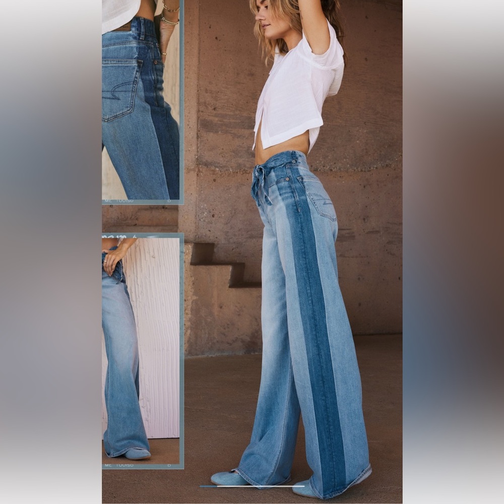 AE Dreamy Drape Stretch Side Stripe Super High-Waisted Baggy Wide-Leg Jean 2LONG